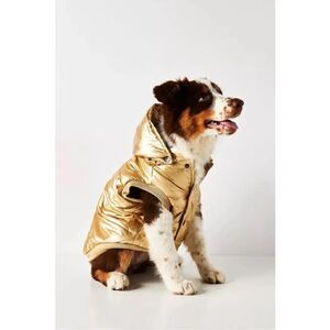 NEW Anthropologie Found My Animal Gold Dog Puffer Removable Hoodie Coat Jacket